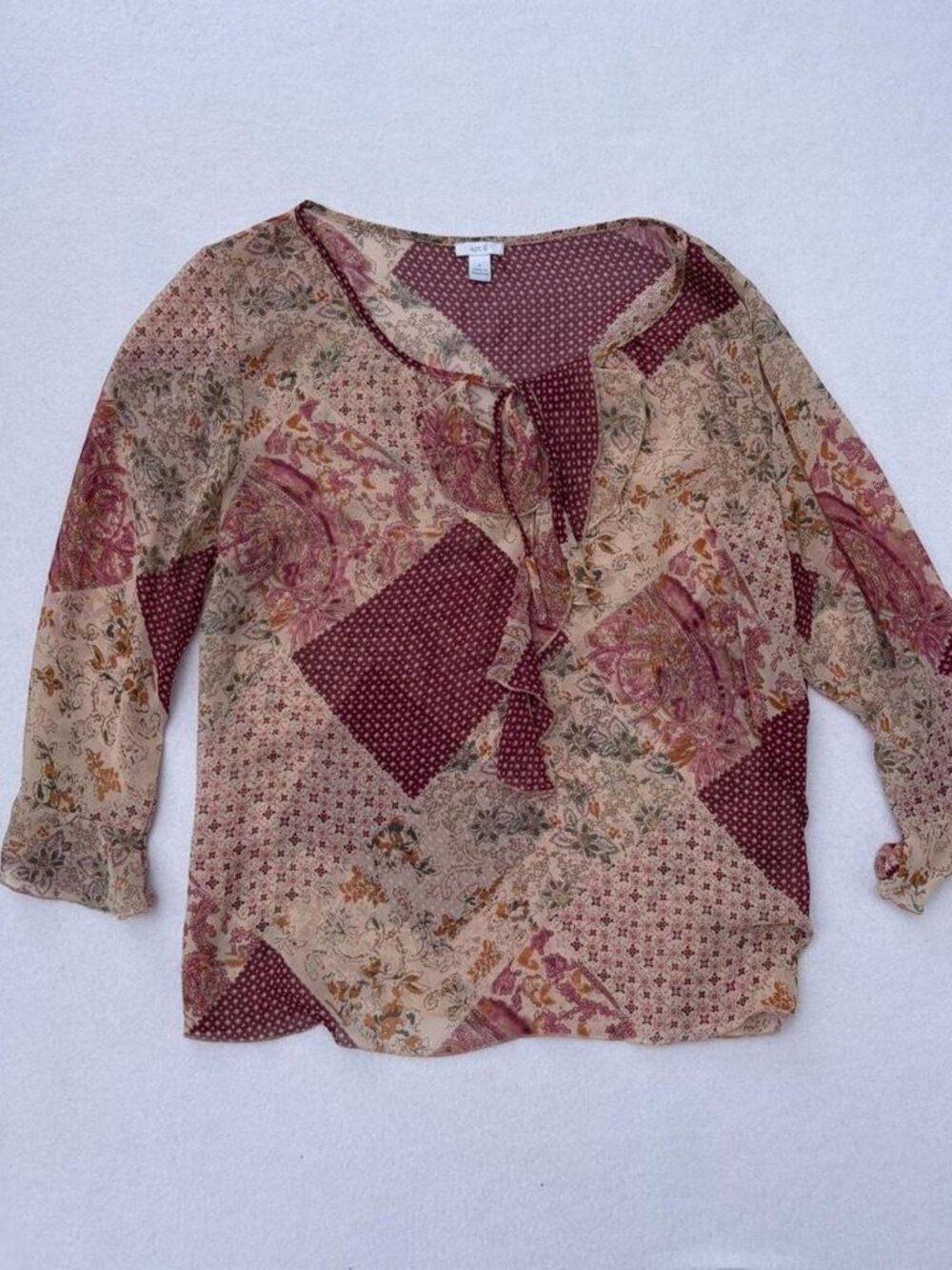 Apt. 9 Blush Pink Chiffon Patchwork Sheer Blouse Sz L Boho Bohemian Whimsigoth